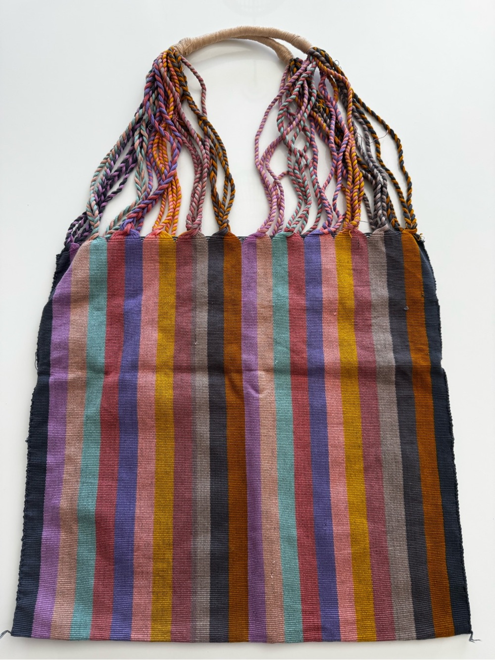 Handwoven Multicolor Striped Market Tote Braided Handles Artisan Beach Bag NWOT - Picture 6 of 6